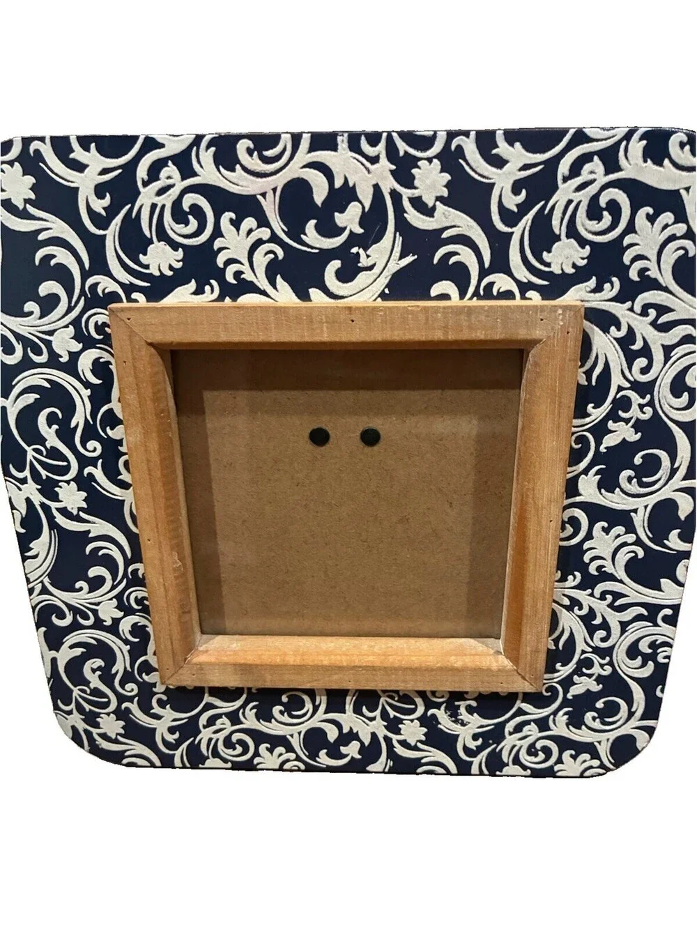 Navy Blue & White Damask square picture frame (fits 4x4 or 3.5 x3.5 photo)